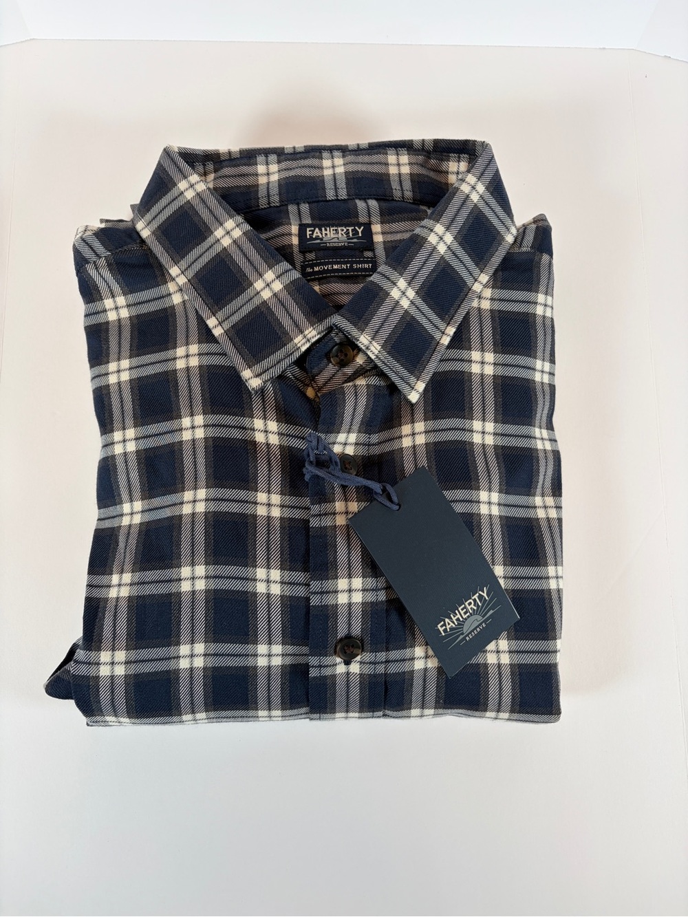 Faherty The Movement Shirt Men's XL Navy Smoke Plaid